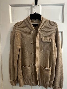 Banana Republic Men's Tan Ribbed Yoke Button-Front Cardigan